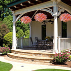 Artificial Fake Hanging Flowers Plants with Basket Outdoor, Faux Silk Colorful Daisy Metal Coconut Lining Plastic Shrubs, Farmhouse Home Garden Patio Yard Decor (Orange Yellow Purple Pink)
