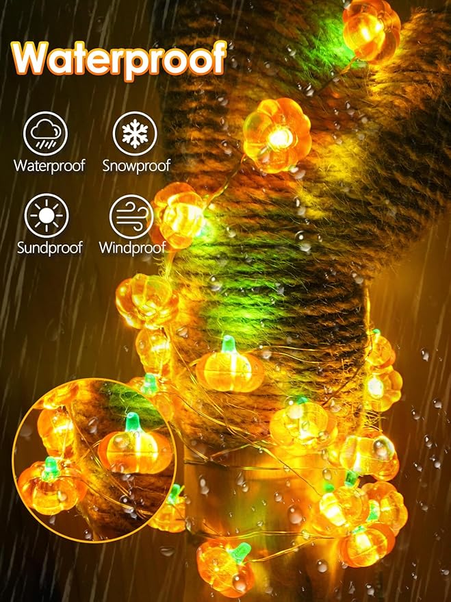 Fall Decorations 3D Pumpkin Fairy Lights Battery Operated with Remote, 10FT 30 LED Waterproof String Lights Outdoor Indoor with 8 Modes & Timer for Garland Harvest Party Thanksgiving Halloween Decor