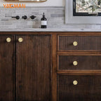 Brushed Gold Cabinet Knobs 6 Pack Round Sunflower Dresser Knob Drawer Hardware Furniture Cupboard Handles for Bathroom Kitchen SH-BG-K6