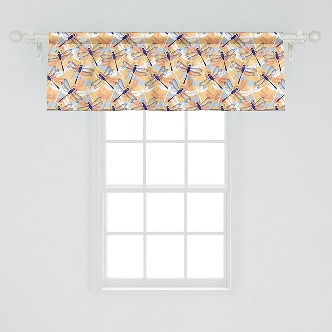 Ambesonne Dragonfly Window Valance Pack of 2, Uneven Big Repetitive Winged Bug 2 Pairs of Patched Wings Flying Orange Blobs, Rod Pocket Curtain Valances for Kitchen Bedroom, 54" X 18", Sand Brown