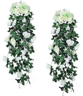 RECUTMS Artificial Plants Hanging 2Pieces 3.3Ft Rose Plant Flowers Vines Wedding Home Office Arch Arrangement Decoration (White)