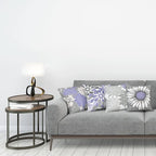 Ambesonne Floral Throw Pillow Cushion Case Pack of 4, Flower Petals Modern Color Palette Chamomile Peony Dahlia and Sunflower Print, Modern Accent Double-Sided Digital Printing, 20", Lavender and Grey