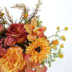 Artificial Orange Carnation and Orchid Flower Arrangement in White Ceramic Vase with Gold Stand (Orange)