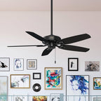 Hunter 52 inch Indoor Ceiling Fan No Light with Pull Chain - Black Ceiling Fan without Light, Standard Mount, 5 Blades, For Bedroom, Living Room, or Kitchen - Builder Elite 53243, Matte Black