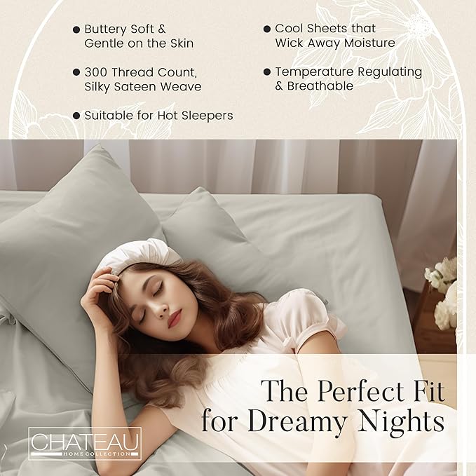 300 Thread Count 100% Organic Cotton Twin Sheets Set for Twin Mattress, 15" Deep Pocket Sheets, No Pilling & Shrinkage, Machine Washable Fade Resistant Luxury Hotel Bedding – Silver