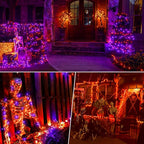 66Ft 200LED Orange and Purple Christmas Halloween Lights Plug in,Waterproof Halloween String Light,8 Modes Indoor Outdoor for Tree Party Bedroom Garden Decor (Clear Wire)