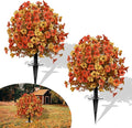 Artificial Topiary Bushes for Outdoors with Spike, Boxwood Ball Fake Shrubs UV Resistant Faux Plants for Indoor Outdoor Fall Thanksgiving Halloween Decor (Orange)