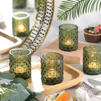 36 Pcs Green Votive Candle Holders, Green Tea Light Holders for Wedding and Dining Holiday Table Decor, Glass Candle Holders for Christmas Home Decoration, Vintage Parties and Gifts