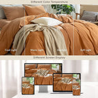MooMee Bedding Duvet Cover Set 100% Washed Cotton Linen Like Textured Breathable Durable Soft Comfy (Solid Burnt Orange, Oversized Queen 98"x98")