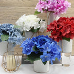 Flower Table Centerpieces - Set of 6 Floral Arrangement Artificial Wedding Hydrangeas Floral Arrangement with Rustic Metal Vase for Bridal Tea Party Event Decorations - Deep Red