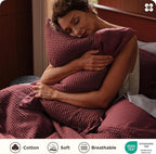 Bedsure Cotton Duvet Cover King - 100% Cotton Waffle Weave Maroon Red Duvet Cover King Size, GentleSoft™ and Breathable Bedding Set for All Season, 3 Pieces, 104"x90"