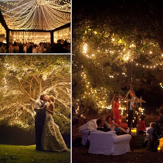 AMIR Solar String Lights Outdoor, 8 Modes Mini 39 Feet 120 LED Copper Wire Lights, Solar Powered Fairy Light, Waterproof Decoration Light for Garden Yard Party Wedding Christmas, Warm White