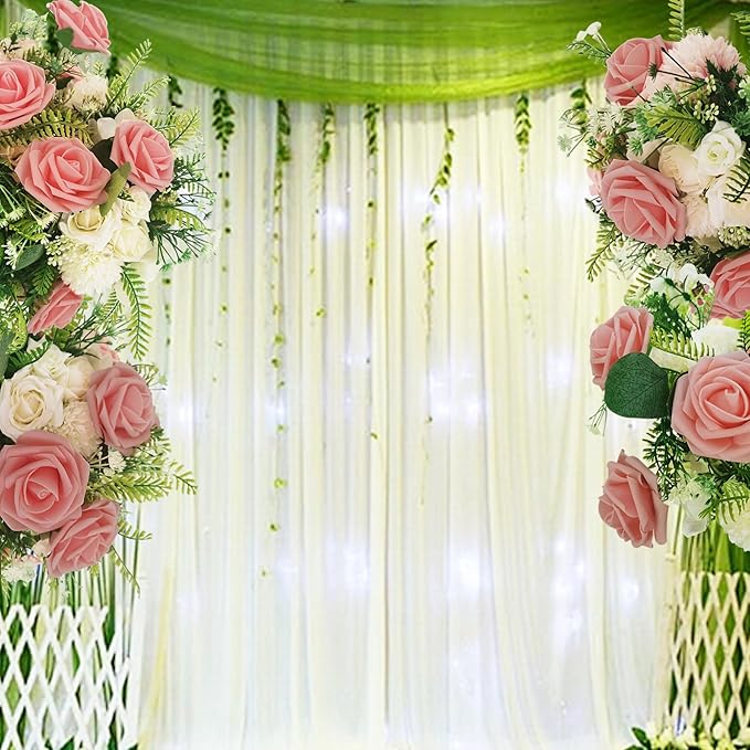Artificial Flowers 25pcs Fake Roses, Peach Pink Foam Rose Faux Flower for DIY Wedding Bouquets Bridal Shower Centerpieces Floral Arrangements Home Decorations Party Backdrops Table