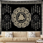 OSUNBD Viking Tapestry Meditation Runes Ancient Art Norse Mythology Flannel Tapestry Vegvisir Symbol Amulet Wall Hanging Art Hanging Decor Large Size 78.7”x59.1” for Bedroom Living Room Dorm