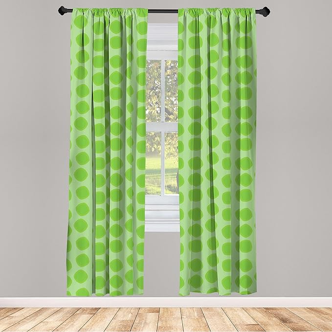 Ambesonne Lime Green Window Curtains Pack of 2, Simplistic Formless Geometric Shapes in Different Shades Theme, Lightweight Set with Rod Pocket, 4 Panels of - 28" x 84", Green