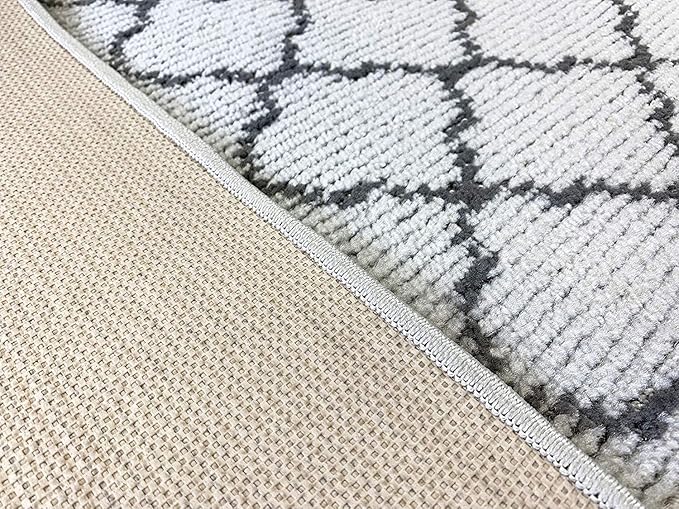 Custom Size Modern Runner Rug Carpet for Hallway Entryway Foyer Kitchen, Slip Resistant Latex Rubber Backed 31 inch Wide X Customized Length, Trellis Grey, 31 inch X 15 feet