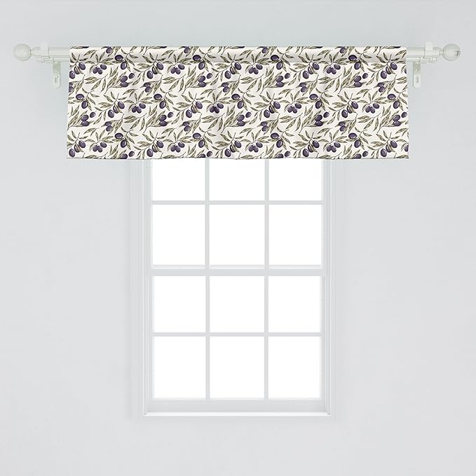 Ambesonne Olive Window Valance, Digitally Generated Hand Drawn Style Botanical Blossoms, Curtain Valance for Kitchen Bedroom Decor with Rod Pocket, 42" x 18", Quartz Taupe