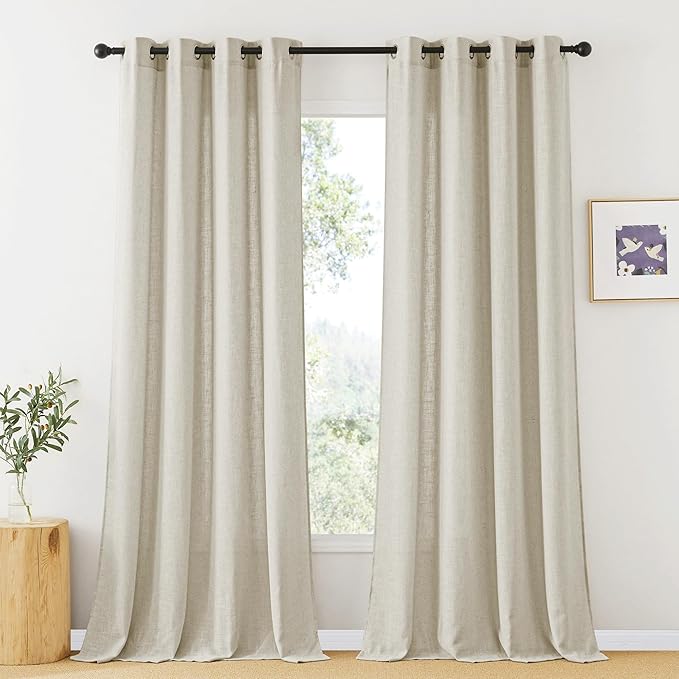 RYB HOME Extra Long Curtains - Solid Linen Curtains Breezy Hazy Vision Window Decor for Bedroom Canopy Bed Bathroom High Ceiling Sliding Glass Door Sheer Backdrop, 52 x 95, 1 Pair, Angora