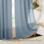 RYB HOME Semi Sheer Linen Curtains 108 inches Long, Light Filtering Airy Machine Washable Durable Vintage Window Decor for Living Room Bedroom Nursery, Dusty Blue, W 60 x L 108, 1 Pc
