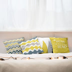 Ambesonne Modern Throw Pillow Cushion Case Pack of 4, Geometric Style Pattern of Triangles Zigzags Love Home Phrase Print, Modern Accent Double-Sided Digital Printing, 24", Yellow Slate Blue and Tan