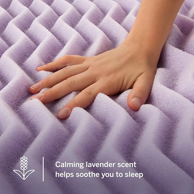 LUCID Lavender Infused 2 Inch Memory Foam Mattress Topper with 5 Zones – Full Size – Plush Feel – CertiPUR Certified – Dorm Room Essentials