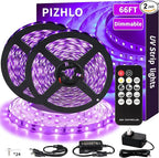 66 Foot Black Light Strips & Remote, Dimmable Flexible Blackights Strip Lights for Glow Party Body Paint Birthday Bedroom Room Fluorescent Tapestry Poster, Non-Waterproof 1200 LEDs 66ft/20M