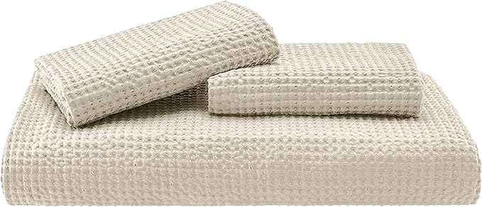Bedsure Cotton Duvet Cover Queen Size - 100% Cotton Waffle Weave Beige Duvet Cover Queen Size, GentleSoft™ and Breathable Bedding Set for All Season, 3 Pieces, 90"x90"