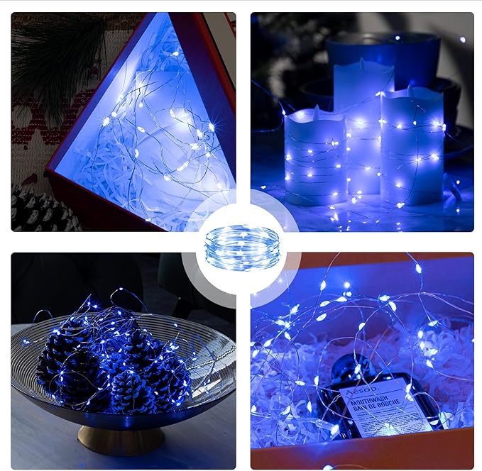 6PCS Fairy Lights Battery Powered with Remote, 7ft 20LEDs Blue Twinkle Mini Lights with Timer, Waterproof Small Silver Wire Firefly Starry for DIY Wedding Party Christmas