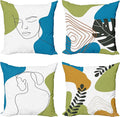 Ambesonne Minimal Throw Pillow Cushion Case Pack of 4, Modern Line Art Woman Portrait with Contemporary Leafy Geometric Details, Modern Accent Double-Sided Digital Printing, 20", Blue Green Marigold