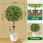 27.5" Artificial Olive Boxwood Topiary Ball Tree, Set of 2 Fake Bushes Shrubs with Ground Spike, UV Resistant Faux Evergreen Boxwood Plants for Outdoor Indoor Planters Front Porch Garden Decor