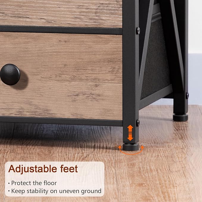 AMHANCIBLE LED Night Stand, Nightstand with Charging Station, Smart End Side Table with USB Port & Power Outlet, Bedside Table with 3 Fabric Drawers for Bedroom, Living Room, Greige HET053LGY1