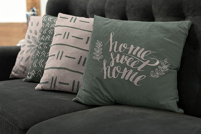 Ambesonne Modern Throw Pillow Cushion Case Pack of 4, Scandinavian Minimal Ornaments Boho Feather Leaves and Home Phrase, Modern Accent Double-Sided Digital Printing, 20", Pale Tan and Reseda Green