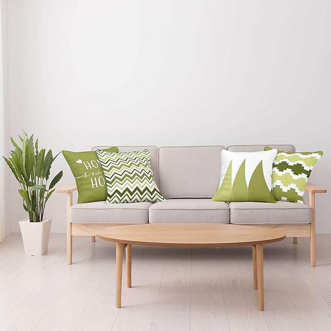 Ambesonne Modern Throw Pillow Cushion Case Pack of 4, Geometric Style Pattern of Triangles Zigzags Love Home Phrase Design, Modern Accent Double-Sided Digital Printing, 20", Olive Green and White