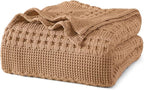 PHF 100% Cotton Waffle Weave Blanket Queen Size for Bed, Soft Lightweight & Breathable, All-Season Comfort, Luxury Aesthetic Woven Bedding for Home Decor, 90"x90", Clay