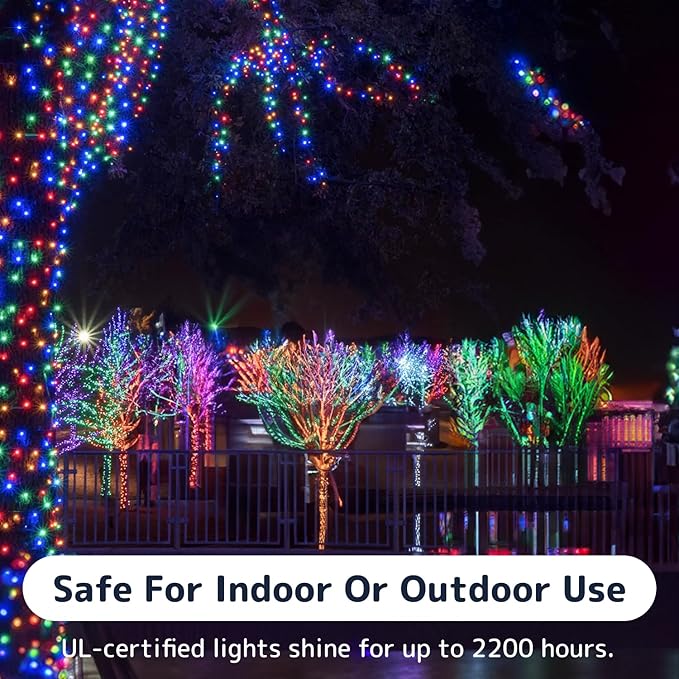 PREXTEX Multi Colored Christmas Tree Light String - Twinkle 200 Lights Mixed Color with Green Wire - 40 ft Outdoor Mardi Gras Lights for Holiday and Indoor Decorations