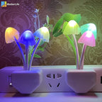 iBetterLife Sensor Night Light Color Changing Plug in Wall LED Mushroom Nightlight with Dusk to Dawn Sensor Auto On/Off Cottage Core Decor Lamp, Super Power Saving, 2 Pack