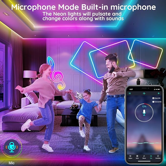 FBZ 20Ft Led Rope Lights, Flexible Neon Lights Control with App/Remote, Multiple Modes, IP65 Outdoor RGB Waterproof, Music Sync Gaming Light Strip for Bedroom Decor
