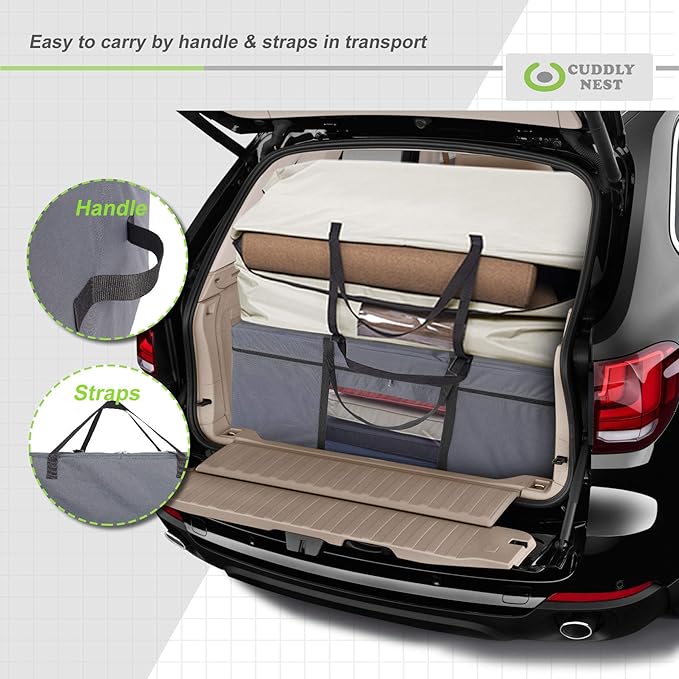 Cuddly Nest Folding Mattress Storage Bag - Heavy Duty Carry Case for Tri-Fold Guest Bed (Fits 6" Twin & Twin XL Mattress,Grey)