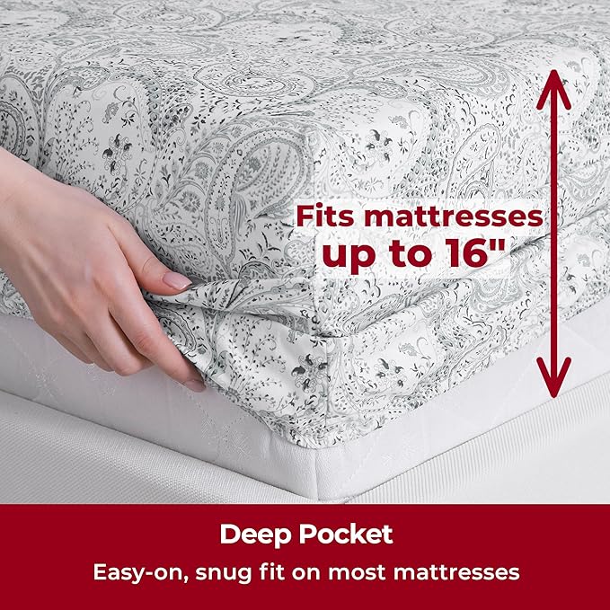 Mellanni King Sheets Set - 4 PC Iconic Collection Bedding - Hotel Luxury, Extra Soft, Cooling Bed Sheets - Wrinkle, Fade, Stain Resistant (King, Paisley Gray)