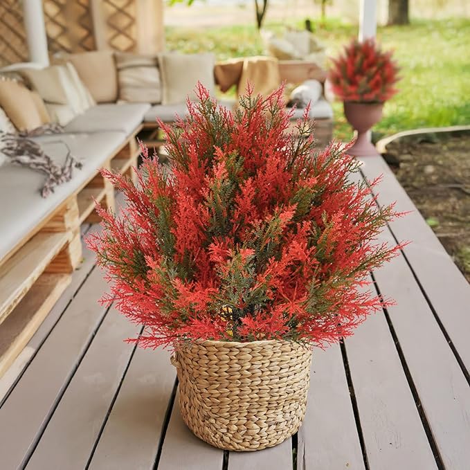 2pack 23Inch Realistic Artificial Autumn Plant Balls Simulation Cedar Trees, UV Resistant Artificial Fall Fake Bushes for Outdoor Garden Porch Farmhouse Kitchen Office Potted Plant Decoration