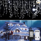 Brightown Icicle Lights Outdoor: 2 Packs, 132Ft with 276 Drops, 1472 LED Icicle Lights with Timer for House Eaves and Wedding, Pure White