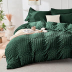 HYMOKEGE Emerald Green King Size Comforter Set Seersucker 7 Pieces, All Season Luxury Bed in a Bag for Bedroom, Bedding Set with Comforter, Sheets, Pillowcases & Shams