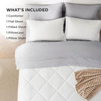 Bedsure Twin XL Comforter Set - 5 Pieces Reversible White and Grey Bedding, Twin XL Bed Set for All Seasons, Bed in a Bag with Down Alternative Comforter, Grey Sheets, Pillowcase & Sham