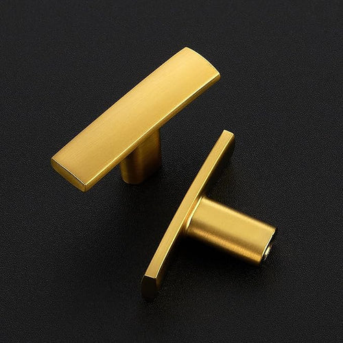 15 Pack Gold Cabinet Knobs - Curved Cabinet Pulls Brushed Brass Knobs for Kitchen Cabinet Drawer Solid Dresser Knobs for Cabinet Hardware 1-3/4in Length Single Hole