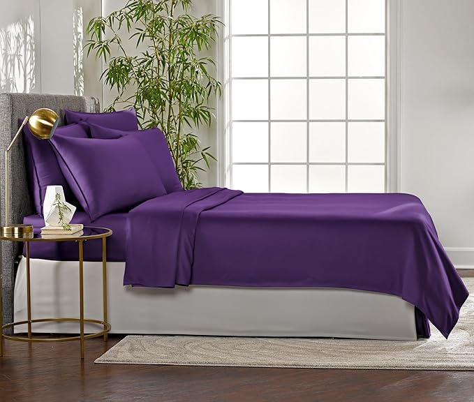 Twin Sheets by Pure Bamboo, Genuine 100% Organic Viscose Derived from Bamboo Bed Sheet Set, Luxuriously Soft & Cooling, Double Stitching, Lifetime Quality Promise (Twin, Purple)