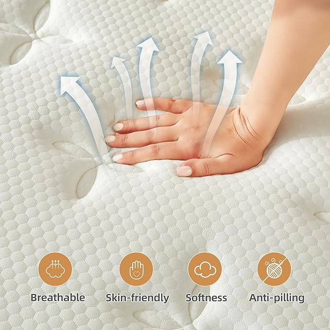 King Size Mattress, 12 Inch Pocket Spring & Memory Foam, Medium Firm, White
