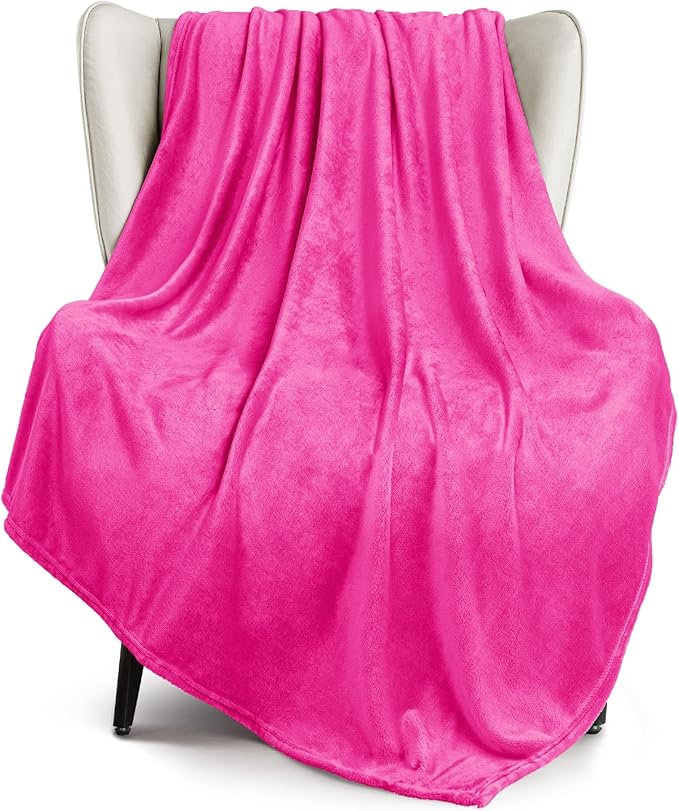 Exclusivo Mezcla Extra Large Fleece Throw Blanket for Couch, Sofa, 300GSM Super Soft and Warm Blankets, Hot Pink Throw All Season Use, Cozy, Plush, Lightweight, 50x70 Inches
