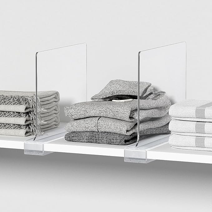 Aolloa 8 PCS Shelf Dividers for Closet Organization Acrylic Clear Closet Shelf Divider for Wooden Shelving Suitable for Wooden or Vertical Shelves Or Bedroom, Kitchen and Office