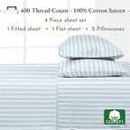 California Design Den Striped King Size Sheets Set - Luxury 400 Thread Count Sateen, Natural 100% Cotton Sheets, Deep Pockets, Cooling and Durable Bedding Set - Cape Stripe