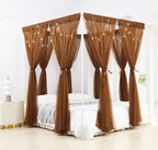 Akiky Canopy Bed Curtain with Lights Bed Drapes for Girls Adults Soft Bed Canopy Scarf for Bed Room Decoration (Full/Queen, Coffee)